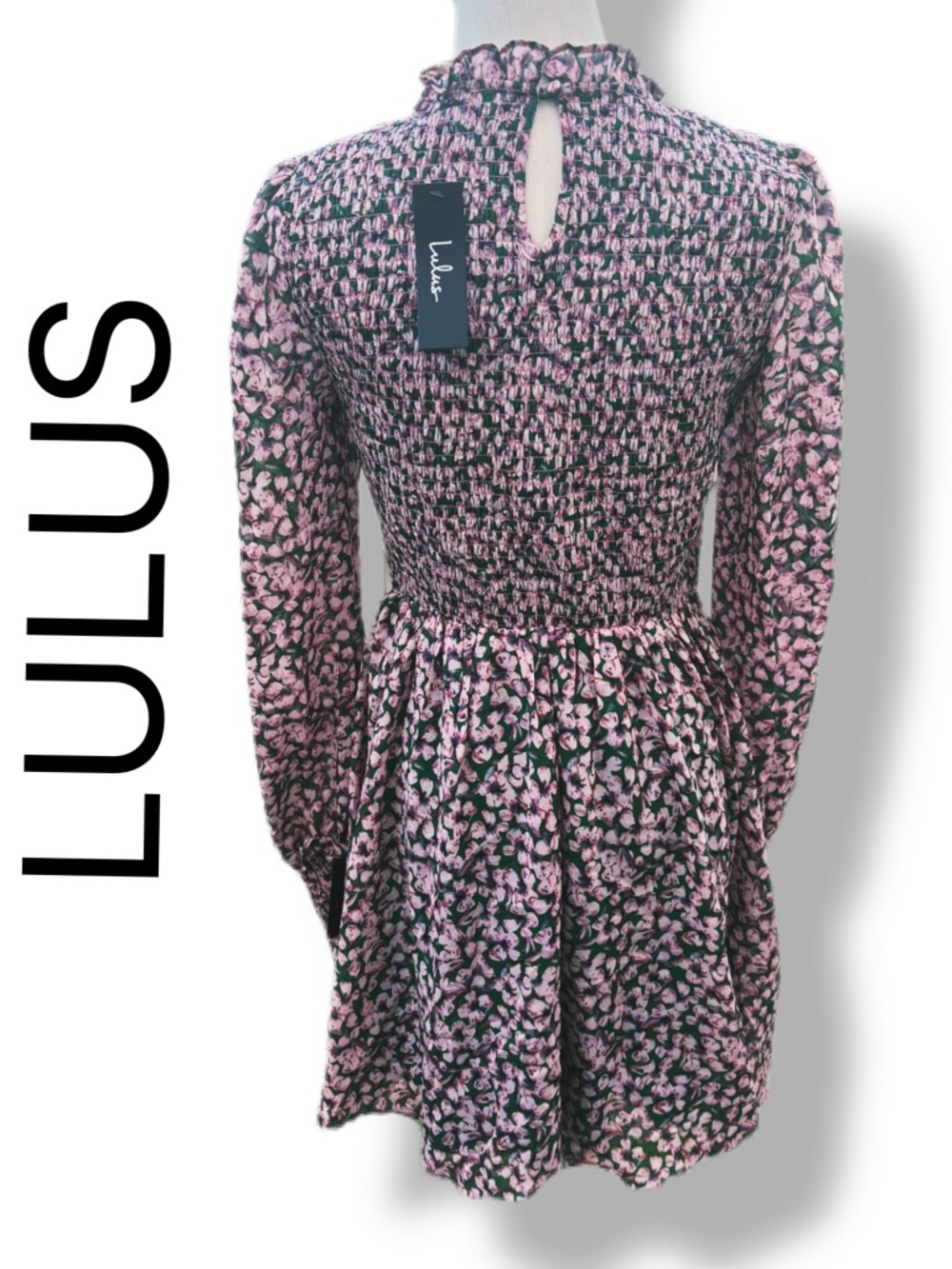 NWT Lulus Floral Forever Smocked Skater Dress - Pink & Green - Size M - Picture 5 of 12